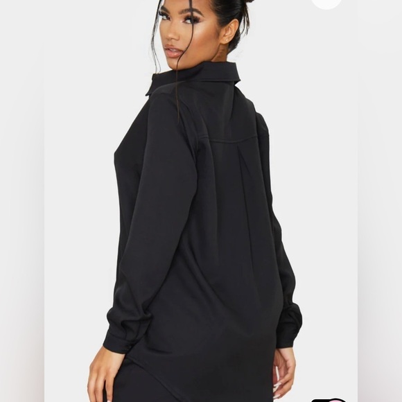 PrettyLittleThing Black Semi Sheer Oversized Button Down Long Sleeve Shirt Sz 4 - Picture 1 of 9